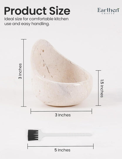 Marble Herb Stripper Bowl 3 Inch, Classic Cream Stone Herb Peeler with Brush, Easy Leaf Remover for Rosemary, Basil, Thyme & Cilantro, Traditional Kitchen Gift