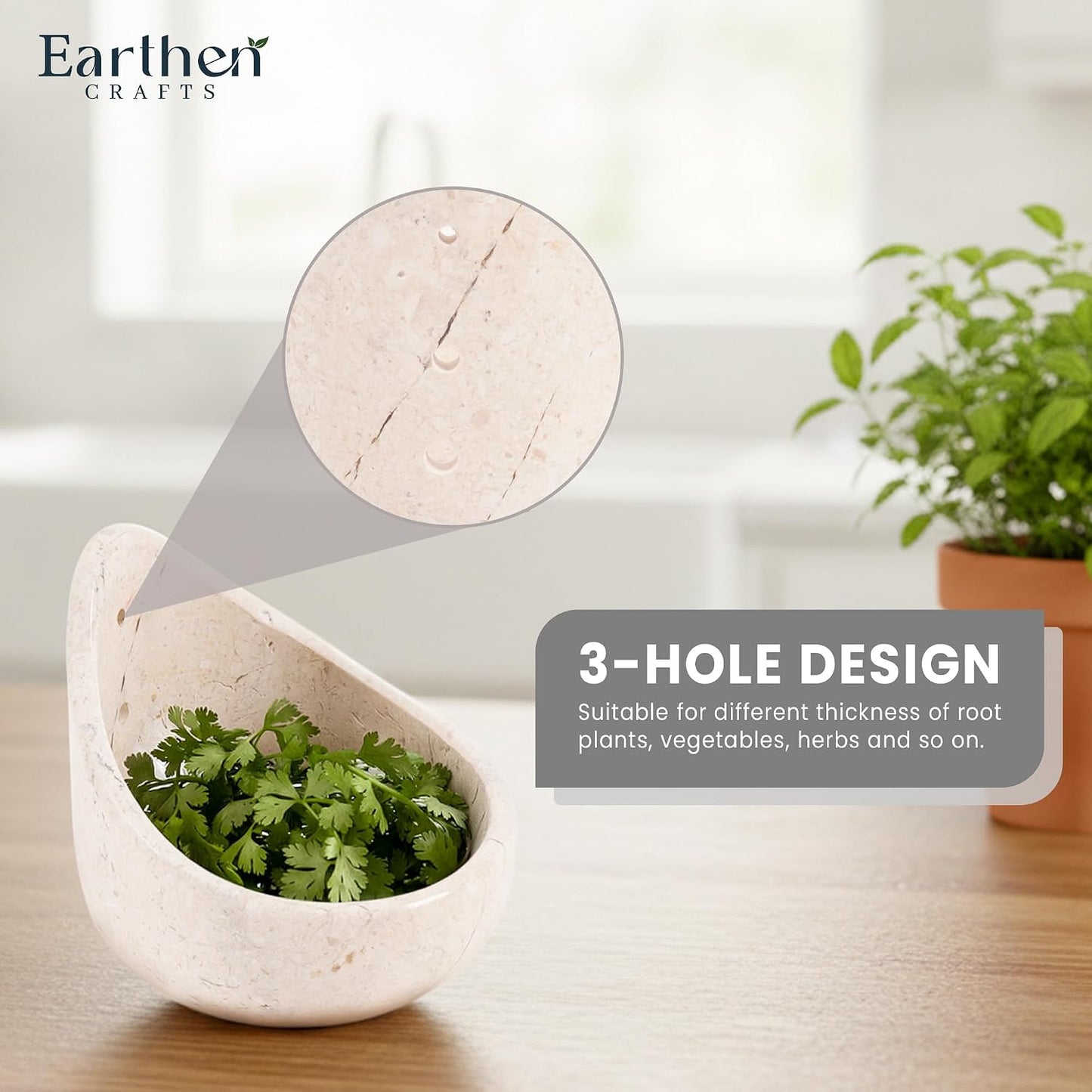 Marble Herb Stripper Bowl 3 Inch, Classic Cream Stone Herb Peeler with Brush, Easy Leaf Remover for Rosemary, Basil, Thyme & Cilantro, Traditional Kitchen Gift