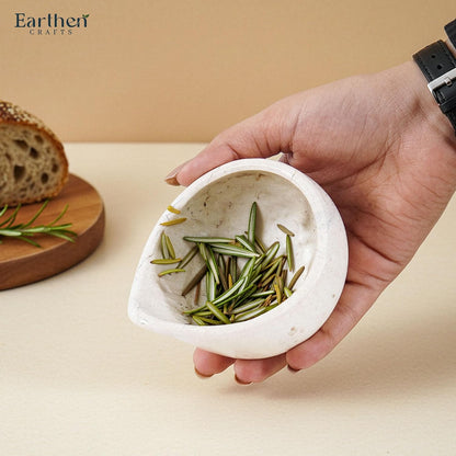 Marble Herb Stripper Bowl 3 Inch, Classic Cream Stone Herb Peeler with Brush, Easy Leaf Remover for Rosemary, Basil, Thyme & Cilantro, Traditional Kitchen Gift