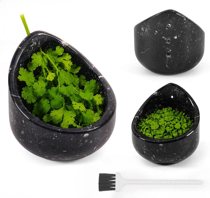 Marble Herb Stripper Bowl 3 Inch, Classic Cream Stone Herb Peeler with Brush, Easy Leaf Remover for Rosemary, Basil, Thyme & Cilantro, Traditional Kitchen Gift