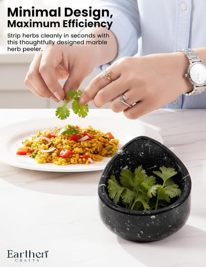Marble Herb Stripper Bowl 3 Inch, Classic Cream Stone Herb Peeler with Brush, Easy Leaf Remover for Rosemary, Basil, Thyme & Cilantro, Traditional Kitchen Gift