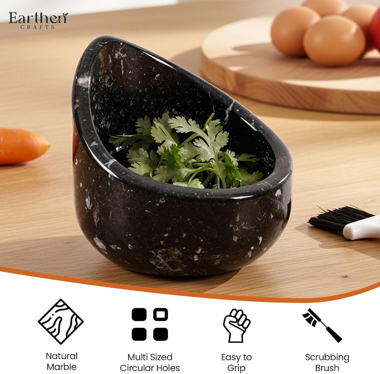 Marble Herb Stripper Bowl 3 Inch, Classic Cream Stone Herb Peeler with Brush, Easy Leaf Remover for Rosemary, Basil, Thyme & Cilantro, Traditional Kitchen Gift