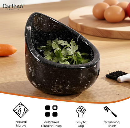 Marble Herb Stripper Bowl 3 Inch, Classic Cream Stone Herb Peeler with Brush, Easy Leaf Remover for Rosemary, Basil, Thyme & Cilantro, Traditional Kitchen Gift