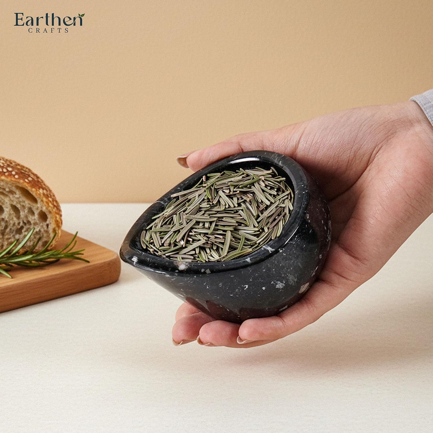 Marble Herb Stripper Bowl 3 Inch, Classic Cream Stone Herb Peeler with Brush, Easy Leaf Remover for Rosemary, Basil, Thyme & Cilantro, Traditional Kitchen Gift