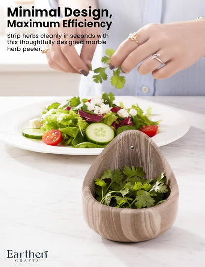Marble Herb Stripper Bowl 3 Inch, Classic Cream Stone Herb Peeler with Brush, Easy Leaf Remover for Rosemary, Basil, Thyme & Cilantro, Traditional Kitchen Gift
