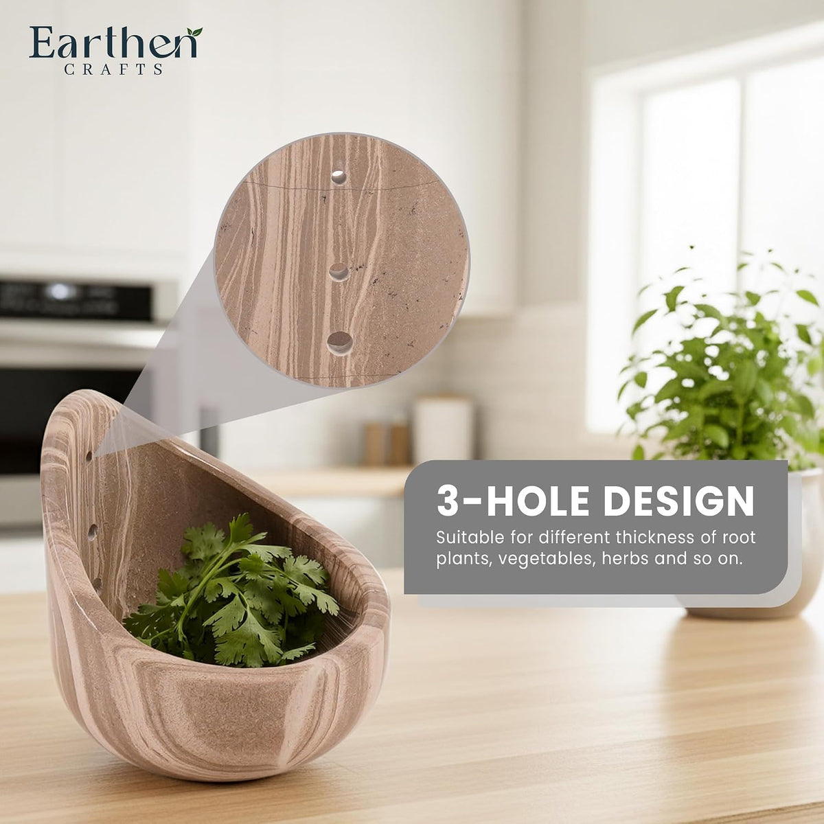 Marble Herb Stripper Bowl 3 Inch, Classic Cream Stone Herb Peeler with Brush, Easy Leaf Remover for Rosemary, Basil, Thyme & Cilantro, Traditional Kitchen Gift