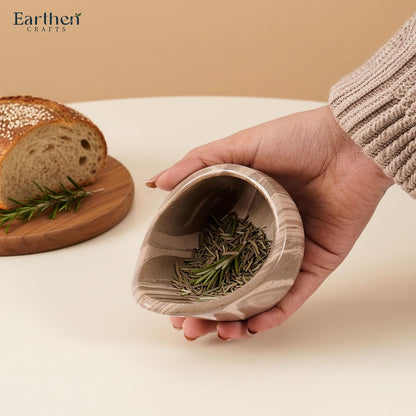 Marble Herb Stripper Bowl 3 Inch, Classic Cream Stone Herb Peeler with Brush, Easy Leaf Remover for Rosemary, Basil, Thyme & Cilantro, Traditional Kitchen Gift