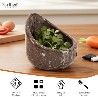 Marble Herb Stripper Bowl 3 Inch, Classic Cream Stone Herb Peeler with Brush, Easy Leaf Remover for Rosemary, Basil, Thyme & Cilantro, Traditional Kitchen Gift