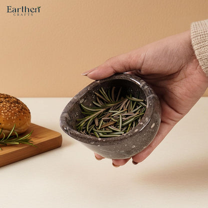 Marble Herb Stripper Bowl 3 Inch, Classic Cream Stone Herb Peeler with Brush, Easy Leaf Remover for Rosemary, Basil, Thyme & Cilantro, Traditional Kitchen Gift
