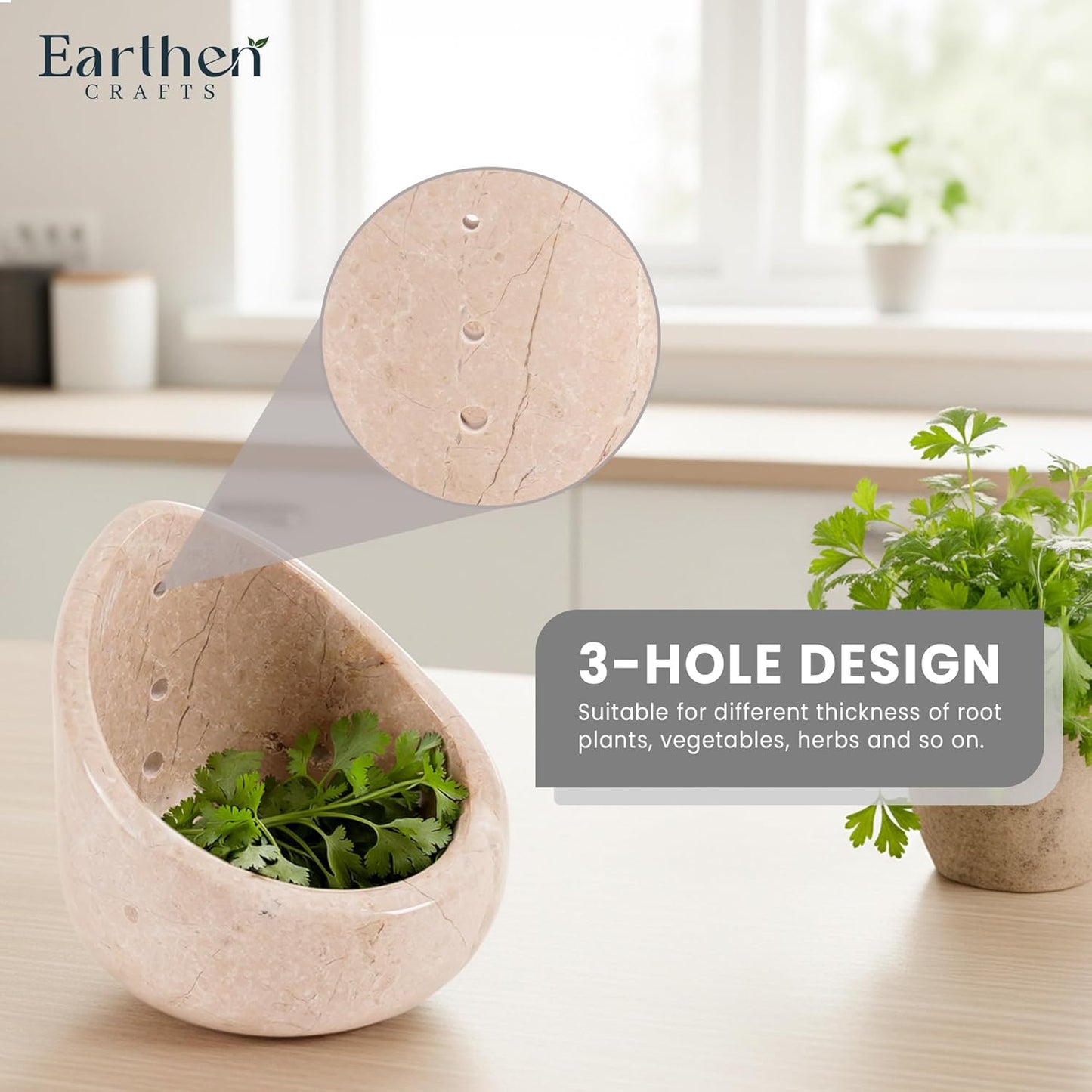 Marble Herb Stripper Bowl 3 Inch, Classic Cream Stone Herb Peeler with Brush, Easy Leaf Remover for Rosemary, Basil, Thyme & Cilantro, Traditional Kitchen Gift