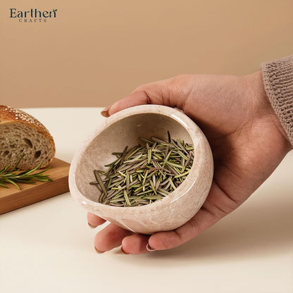 Marble Herb Stripper Bowl 3 Inch, Classic Cream Stone Herb Peeler with Brush, Easy Leaf Remover for Rosemary, Basil, Thyme & Cilantro, Traditional Kitchen Gift