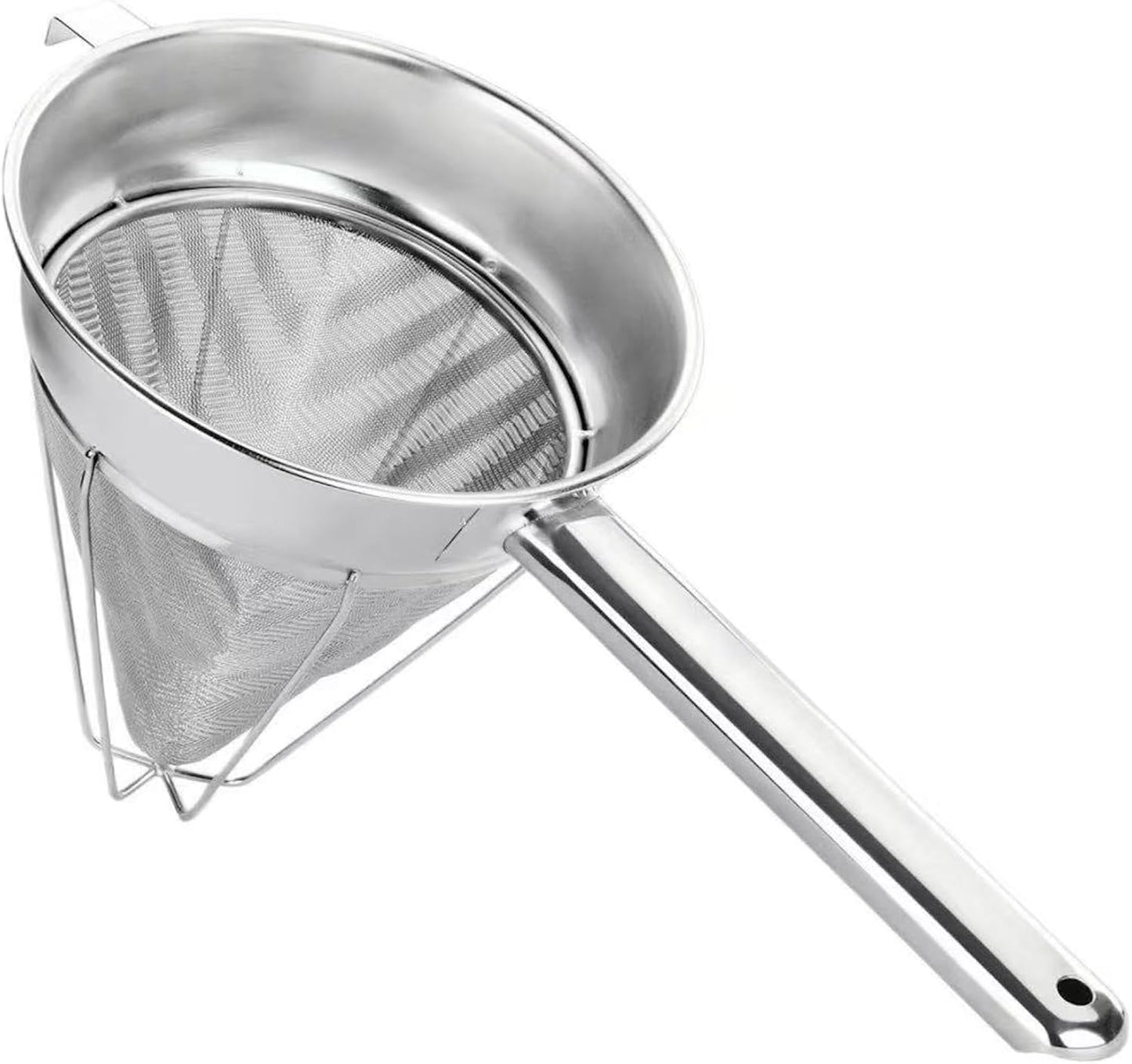 10-Inch Stainless Steel Fine Mesh Chinois Strainer | Large Strainer Reinforced Bouillon Strainer for Sauces, Soups, Purees, Pastes, Jelly, Custard, Curds and etc.