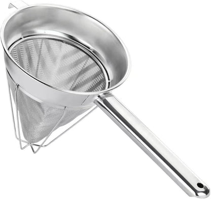 10-Inch Stainless Steel Fine Mesh Chinois Strainer | Large Strainer Reinforced Bouillon Strainer for Sauces, Soups, Purees, Pastes, Jelly, Custard, Curds and etc.