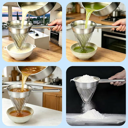 10-Inch Stainless Steel Fine Mesh Chinois Strainer | Large Strainer Reinforced Bouillon Strainer for Sauces, Soups, Purees, Pastes, Jelly, Custard, Curds and etc.