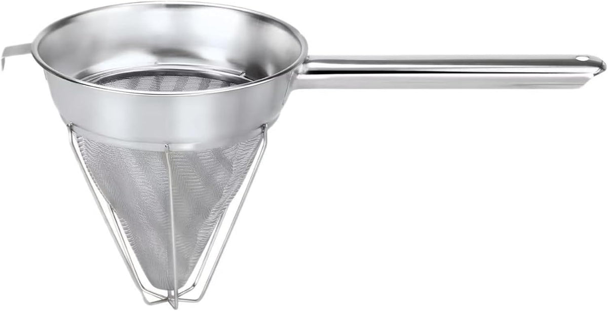 10-Inch Stainless Steel Fine Mesh Chinois Strainer | Large Strainer Reinforced Bouillon Strainer for Sauces, Soups, Purees, Pastes, Jelly, Custard, Curds and etc.