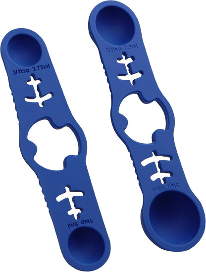 Silicone Magnetic Measuring Spoons, 2 Pack Coffee Measuring Spoons(4-size) - Equipped with strong N50 magnets – securely attach to any metal surface, Suitable for dry and liquid ingredients(Blue)