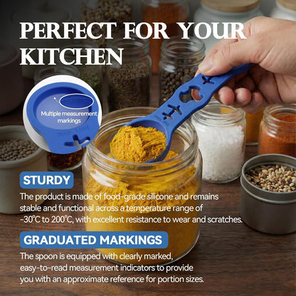 Silicone Magnetic Measuring Spoons, 2 Pack Coffee Measuring Spoons(4-size) - Equipped with strong N50 magnets – securely attach to any metal surface, Suitable for dry and liquid ingredients(Blue)