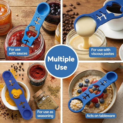 Silicone Magnetic Measuring Spoons, 2 Pack Coffee Measuring Spoons(4-size) - Equipped with strong N50 magnets – securely attach to any metal surface, Suitable for dry and liquid ingredients(Blue)