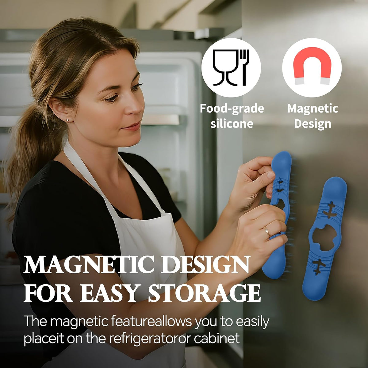 Silicone Magnetic Measuring Spoons, 2 Pack Coffee Measuring Spoons(4-size) - Equipped with strong N50 magnets – securely attach to any metal surface, Suitable for dry and liquid ingredients(Blue)