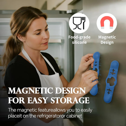 Silicone Magnetic Measuring Spoons, 2 Pack Coffee Measuring Spoons(4-size) - Equipped with strong N50 magnets – securely attach to any metal surface, Suitable for dry and liquid ingredients(Blue)