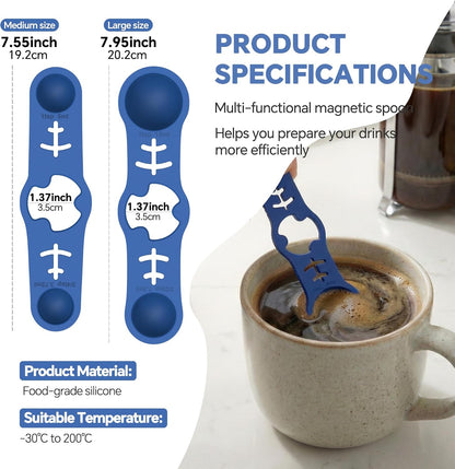 Silicone Magnetic Measuring Spoons, 2 Pack Coffee Measuring Spoons(4-size) - Equipped with strong N50 magnets – securely attach to any metal surface, Suitable for dry and liquid ingredients(Blue)