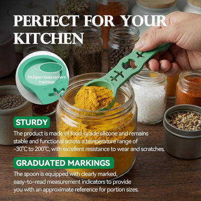 Silicone Magnetic Measuring Spoons, 2 Pack Coffee Measuring Spoons(4-size) - Equipped with strong N50 magnets – securely attach to any metal surface, Suitable for dry and liquid ingredients(Blue)