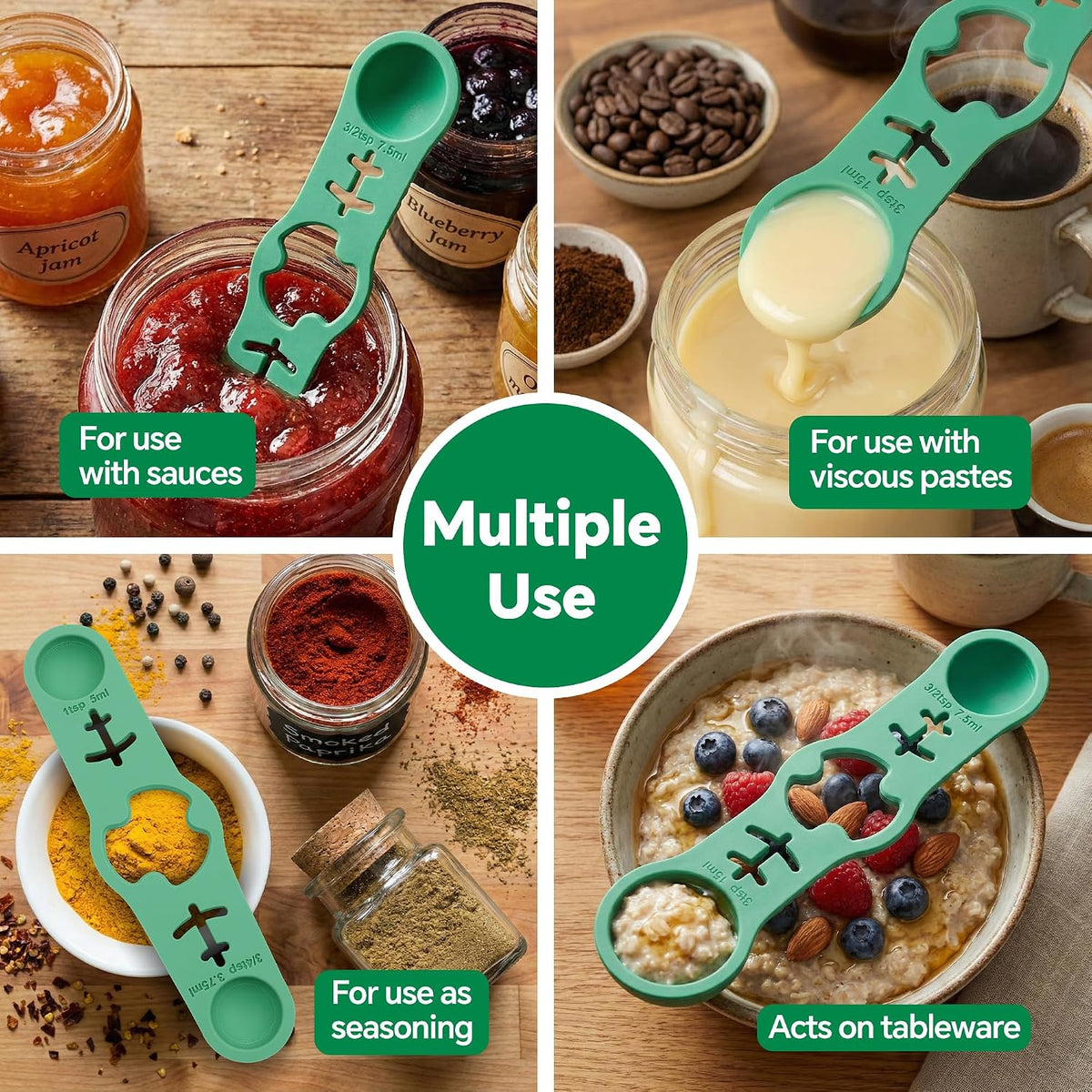 Silicone Magnetic Measuring Spoons, 2 Pack Coffee Measuring Spoons(4-size) - Equipped with strong N50 magnets – securely attach to any metal surface, Suitable for dry and liquid ingredients(Blue)