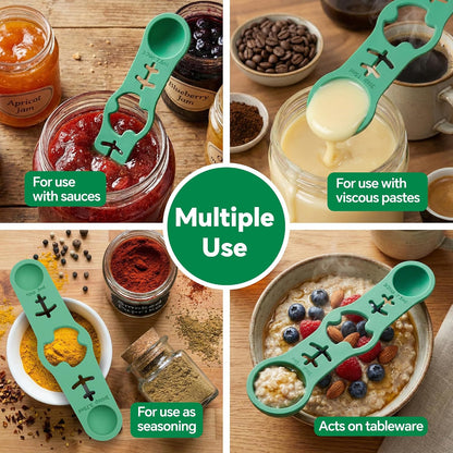 Silicone Magnetic Measuring Spoons, 2 Pack Coffee Measuring Spoons(4-size) - Equipped with strong N50 magnets – securely attach to any metal surface, Suitable for dry and liquid ingredients(Blue)