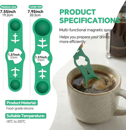 Silicone Magnetic Measuring Spoons, 2 Pack Coffee Measuring Spoons(4-size) - Equipped with strong N50 magnets – securely attach to any metal surface, Suitable for dry and liquid ingredients(Blue)