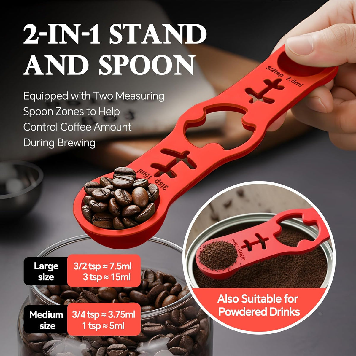 Silicone Magnetic Measuring Spoons, 2 Pack Coffee Measuring Spoons(4-size) - Equipped with strong N50 magnets – securely attach to any metal surface, Suitable for dry and liquid ingredients(Blue)
