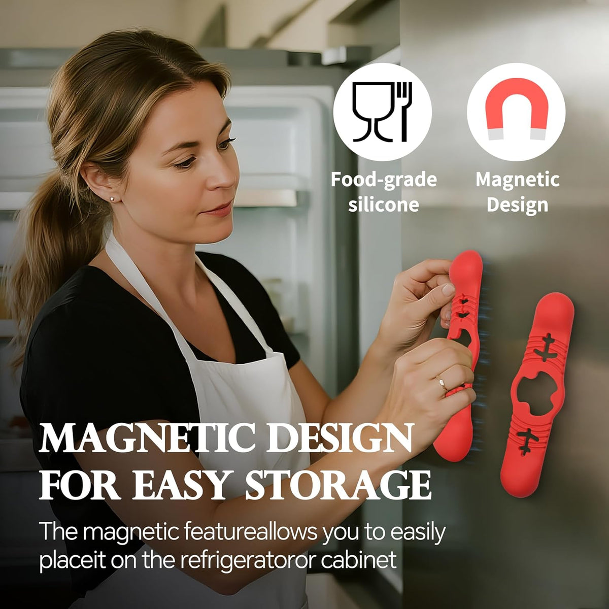 Silicone Magnetic Measuring Spoons, 2 Pack Coffee Measuring Spoons(4-size) - Equipped with strong N50 magnets – securely attach to any metal surface, Suitable for dry and liquid ingredients(Blue)