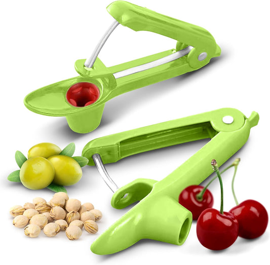 Stainless Steel Cherry and Olive Pitter – Small Cherry Pitter Tool for Easy Seed Removal, Pit Remover & Olive Press, Ergonomic One-Hand Design for Quick and Mess-Free Pitting,Green
