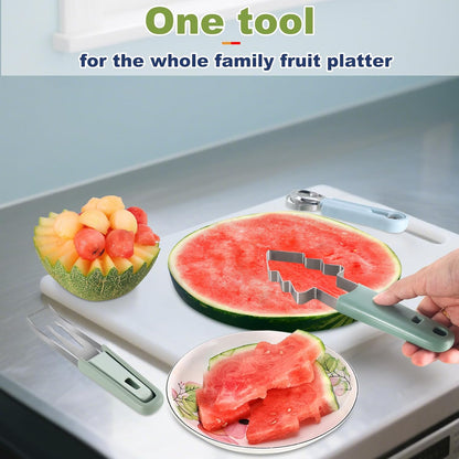 3-in-1 Watermelon cutter slicer tool set,Includes Christmas Tree Shaped Watermelon Slicer Cutter Tool and Melon Baller Scoop,Fruit Carving Tools for Watermelon,Cantaloupe and Dragon Fruit.