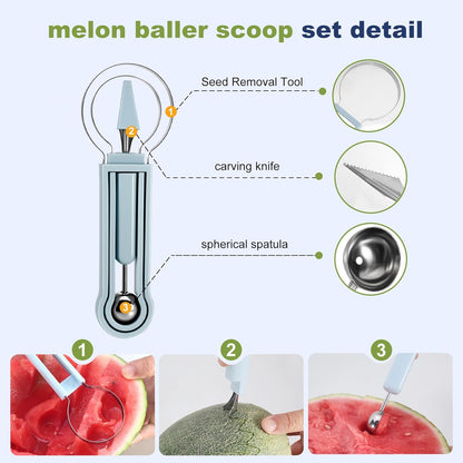 3-in-1 Watermelon cutter slicer tool set,Includes Christmas Tree Shaped Watermelon Slicer Cutter Tool and Melon Baller Scoop,Fruit Carving Tools for Watermelon,Cantaloupe and Dragon Fruit.