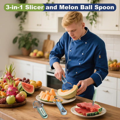 3-in-1 Watermelon cutter slicer tool set,Includes Christmas Tree Shaped Watermelon Slicer Cutter Tool and Melon Baller Scoop,Fruit Carving Tools for Watermelon,Cantaloupe and Dragon Fruit.