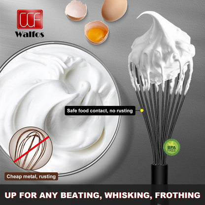 Silicone Whisk,Stainless Steel Wire Whisk Set of 3 -Heat Resistant 480°F Kitchen Whisks for Non-stick Cookware,Balloon Egg Beater Perfect for Blending,Whisking,Beating,Frothing & Stirring,Black
