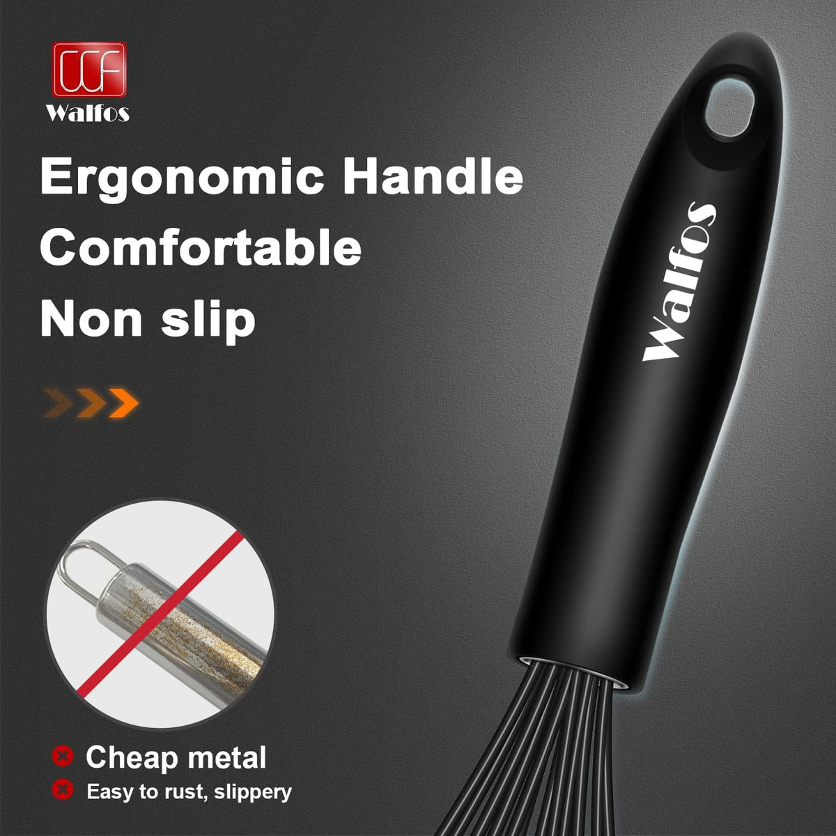 Silicone Whisk,Stainless Steel Wire Whisk Set of 3 -Heat Resistant 480°F Kitchen Whisks for Non-stick Cookware,Balloon Egg Beater Perfect for Blending,Whisking,Beating,Frothing & Stirring,Black