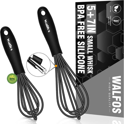 Silicone Whisk,Stainless Steel Wire Whisk Set of 3 -Heat Resistant 480°F Kitchen Whisks for Non-stick Cookware,Balloon Egg Beater Perfect for Blending,Whisking,Beating,Frothing & Stirring,Black