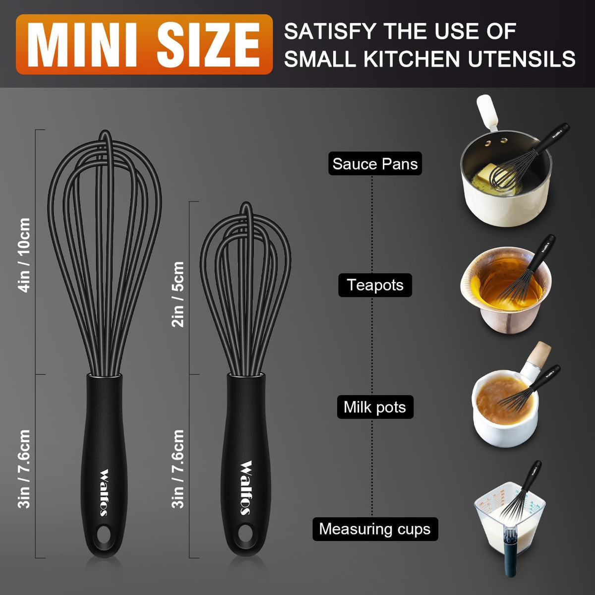 Silicone Whisk,Stainless Steel Wire Whisk Set of 3 -Heat Resistant 480°F Kitchen Whisks for Non-stick Cookware,Balloon Egg Beater Perfect for Blending,Whisking,Beating,Frothing & Stirring,Black