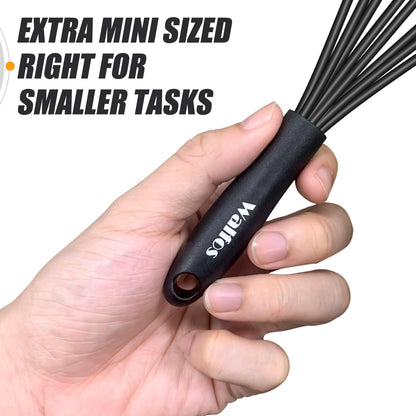 Silicone Whisk,Stainless Steel Wire Whisk Set of 3 -Heat Resistant 480°F Kitchen Whisks for Non-stick Cookware,Balloon Egg Beater Perfect for Blending,Whisking,Beating,Frothing & Stirring,Black
