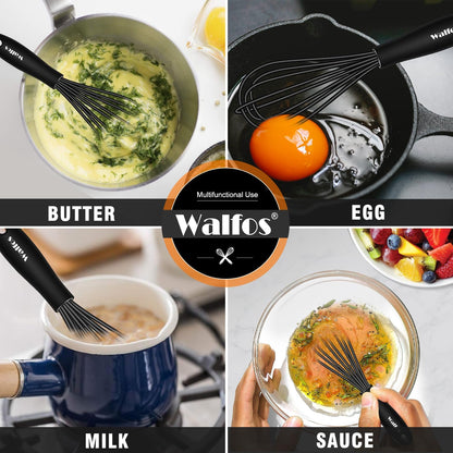 Silicone Whisk,Stainless Steel Wire Whisk Set of 3 -Heat Resistant 480°F Kitchen Whisks for Non-stick Cookware,Balloon Egg Beater Perfect for Blending,Whisking,Beating,Frothing & Stirring,Black