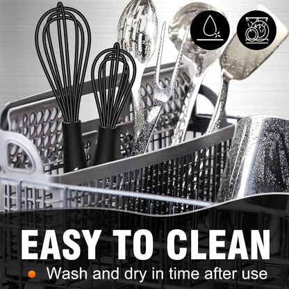 Silicone Whisk,Stainless Steel Wire Whisk Set of 3 -Heat Resistant 480°F Kitchen Whisks for Non-stick Cookware,Balloon Egg Beater Perfect for Blending,Whisking,Beating,Frothing & Stirring,Black