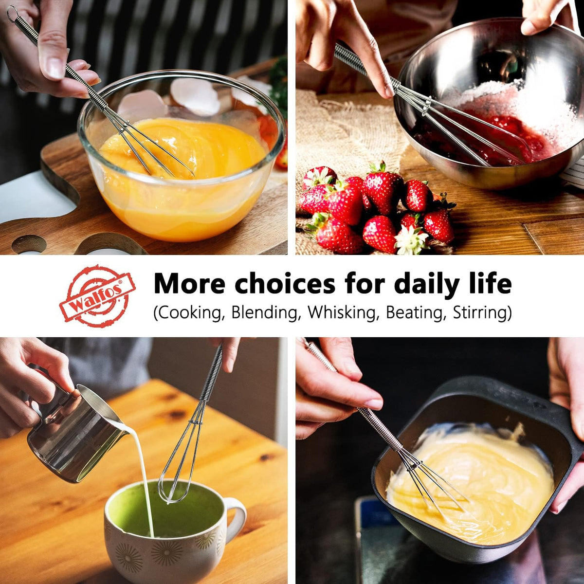 Silicone Whisk,Stainless Steel Wire Whisk Set of 3 -Heat Resistant 480°F Kitchen Whisks for Non-stick Cookware,Balloon Egg Beater Perfect for Blending,Whisking,Beating,Frothing & Stirring,Black