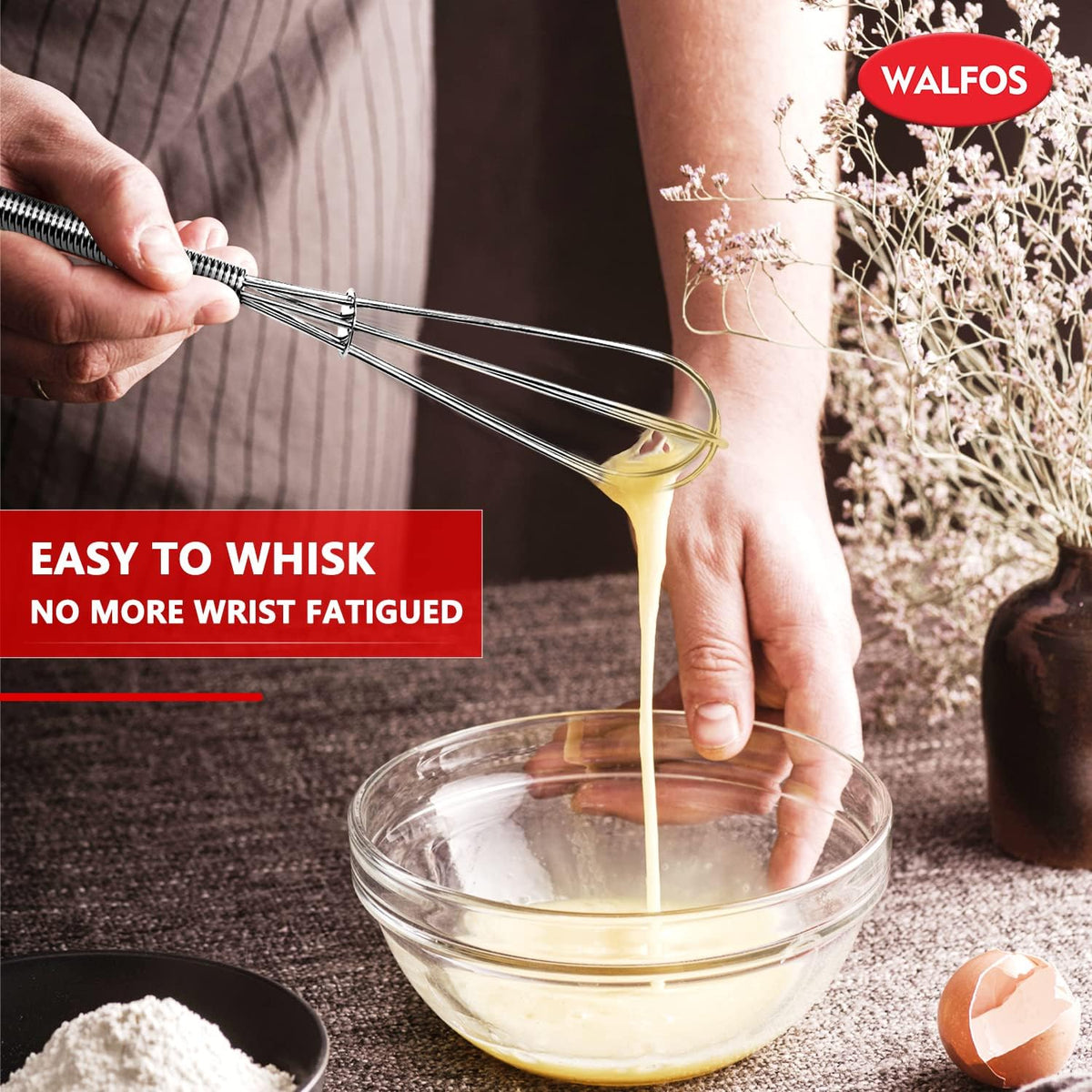 Silicone Whisk,Stainless Steel Wire Whisk Set of 3 -Heat Resistant 480°F Kitchen Whisks for Non-stick Cookware,Balloon Egg Beater Perfect for Blending,Whisking,Beating,Frothing & Stirring,Black