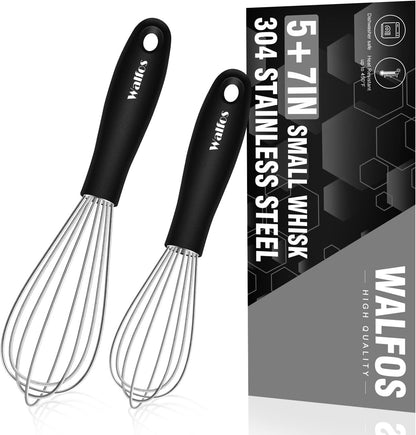 Silicone Whisk,Stainless Steel Wire Whisk Set of 3 -Heat Resistant 480°F Kitchen Whisks for Non-stick Cookware,Balloon Egg Beater Perfect for Blending,Whisking,Beating,Frothing & Stirring,Black