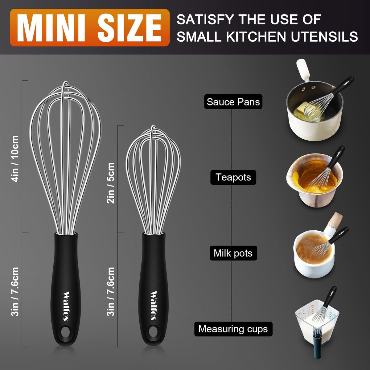 Silicone Whisk,Stainless Steel Wire Whisk Set of 3 -Heat Resistant 480°F Kitchen Whisks for Non-stick Cookware,Balloon Egg Beater Perfect for Blending,Whisking,Beating,Frothing & Stirring,Black