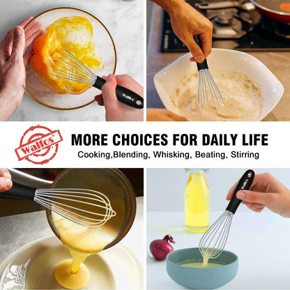Silicone Whisk,Stainless Steel Wire Whisk Set of 3 -Heat Resistant 480°F Kitchen Whisks for Non-stick Cookware,Balloon Egg Beater Perfect for Blending,Whisking,Beating,Frothing & Stirring,Black