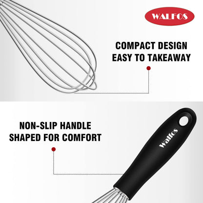 Silicone Whisk,Stainless Steel Wire Whisk Set of 3 -Heat Resistant 480°F Kitchen Whisks for Non-stick Cookware,Balloon Egg Beater Perfect for Blending,Whisking,Beating,Frothing & Stirring,Black