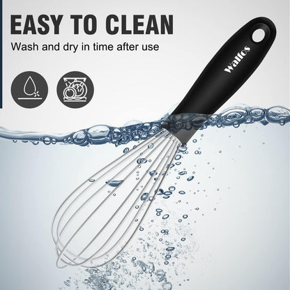 Silicone Whisk,Stainless Steel Wire Whisk Set of 3 -Heat Resistant 480°F Kitchen Whisks for Non-stick Cookware,Balloon Egg Beater Perfect for Blending,Whisking,Beating,Frothing & Stirring,Black