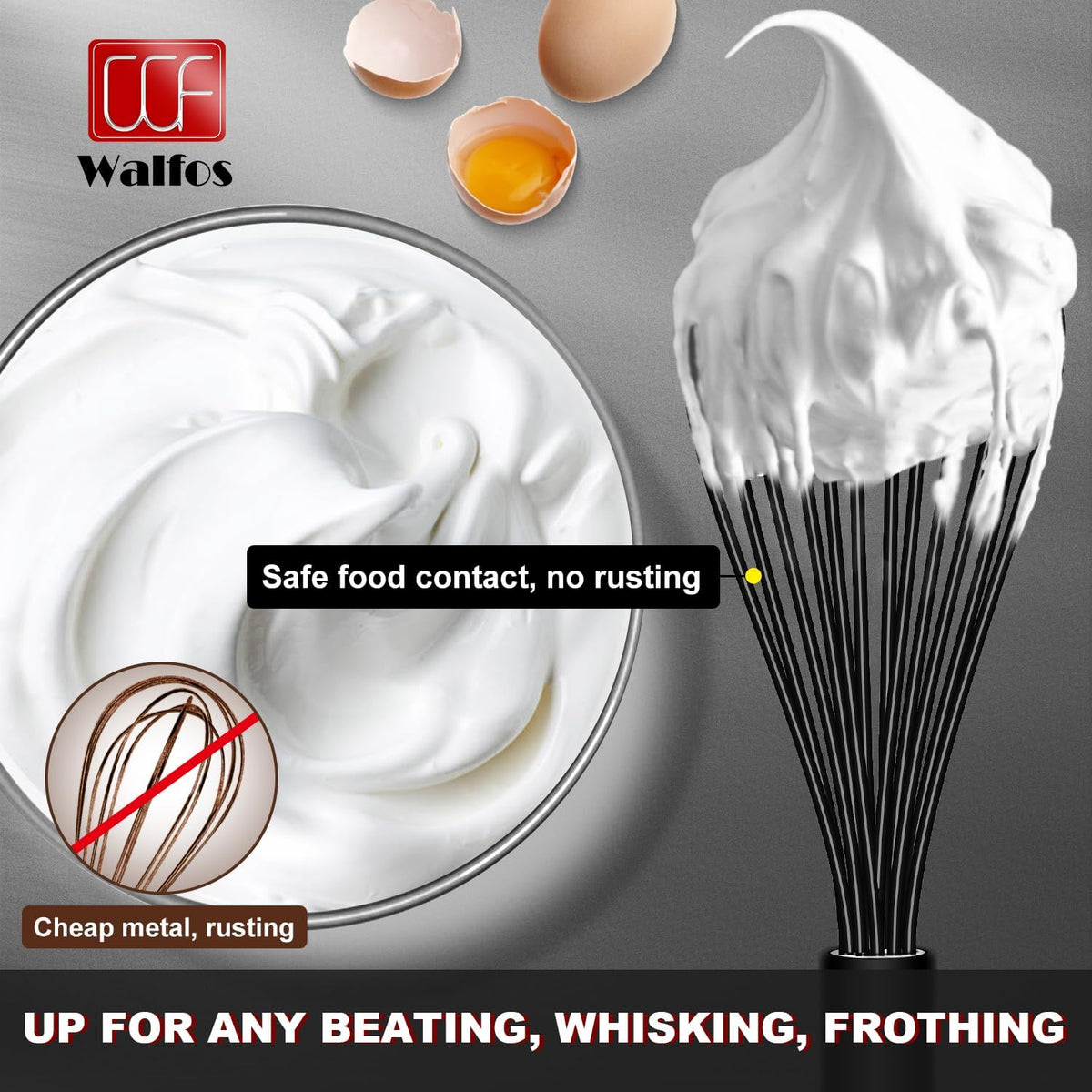 Silicone Whisk,Stainless Steel Wire Whisk Set of 3 -Heat Resistant 480°F Kitchen Whisks for Non-stick Cookware,Balloon Egg Beater Perfect for Blending,Whisking,Beating,Frothing & Stirring,Black